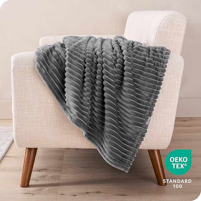 Bare Home Textured Fleece Blanket - Twin/Twin Extra Long - Ultra-Soft Lightweight for Bed, Sofa, and Couch - Luxury Microplush - Cozy Warm Blanket (Twin/Twin XL, Ribbed Gray)