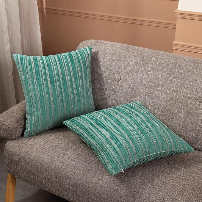 Yeiotsy Decorative Pillow Covers Teal, Pack of 2, Modern Striped Throw Pillow Cases Geometric Cushion Covers (Teal, 18