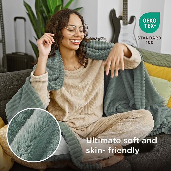 Bedsure GentleSoft Green Throw Blanket for Couch - Cozy Soft Blankets for Women, Cute Small Fleece Throws for Girls, Sage Green Room Decor Decorations for Home, 50x60 Inches