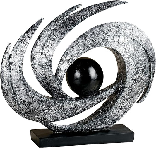 Touch of Class Contemporary Earths Motion - Antique Silver - Table Sculpture Art Decor - Modern Abstract Aesthetic, Swirling Design, Orb Center - Made of Resin, 12 Inches High, 15 Inches Wide