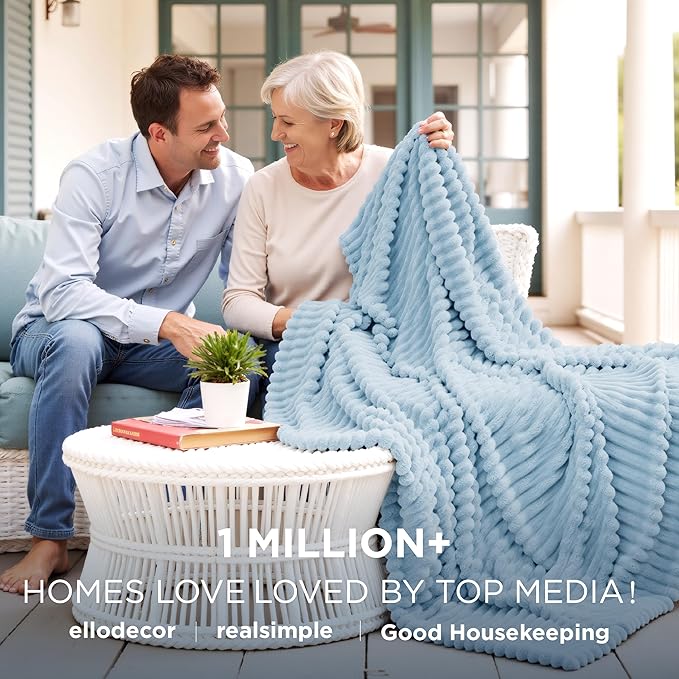 Bedsure GentleSoft Blue Fleece Blanket for Couch - Cozy Soft Blankets for Women, Cute Small Throws for Girls, Light Blue, 108x90 Inches