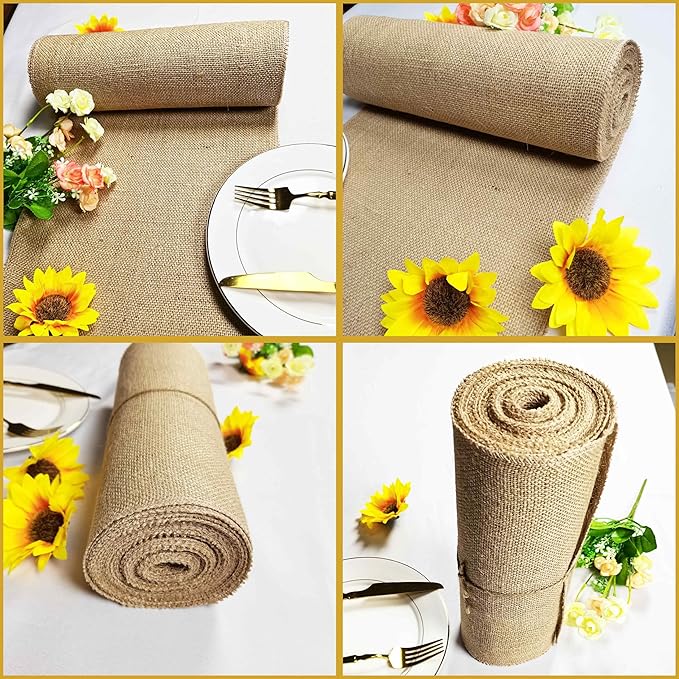1 Pack 12 inch x 10 Yards Burlap Table Runner, Natural Rustic Jute Table Runners,Burlap Roll for Western Wedding Table Decorations,Farmhouse Style Party,Holiday,Kitchen Coffee Table Decor Cover