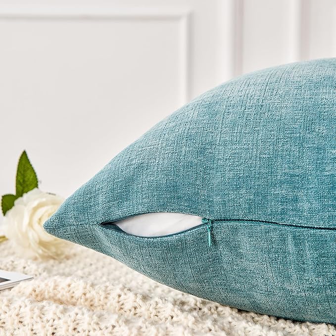 GAWAMAY Decorative Square Throw Pillow Covers 18"x18" Inch Set of 2, Super Soft Chenille Pillows Farmhouse Fall Pillowcase for Living Room Bedroom Sofa Couch Cushion Cover Smoke Blue 45x45cm