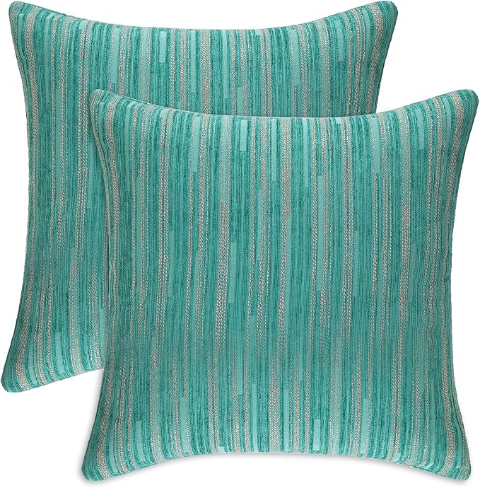 Yeiotsy Decorative Pillow Covers Teal, Pack of 2, Modern Striped Throw Pillow Cases Geometric Cushion Covers (Teal, 18