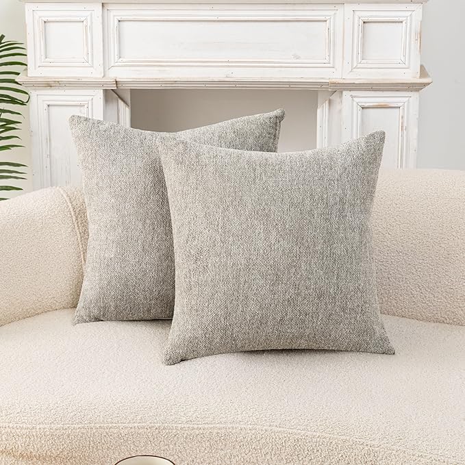 Throw Pillow with Insert 18x18 Inch Set of 2 - Modern Fall Home Decor for Living Room Sofa, Bed - Cute Square Accent Cases - Anthropologie Style Decor (Cement Gray #P1-19)