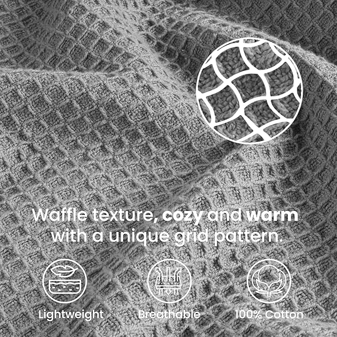 Tex Trend Waffle Blanket – 100% Cotton Blankets Queen Size – Breathable and Soft for Summer Spring – Suitable for Bed Layering, Sofa – Light Gray (90”x90”)