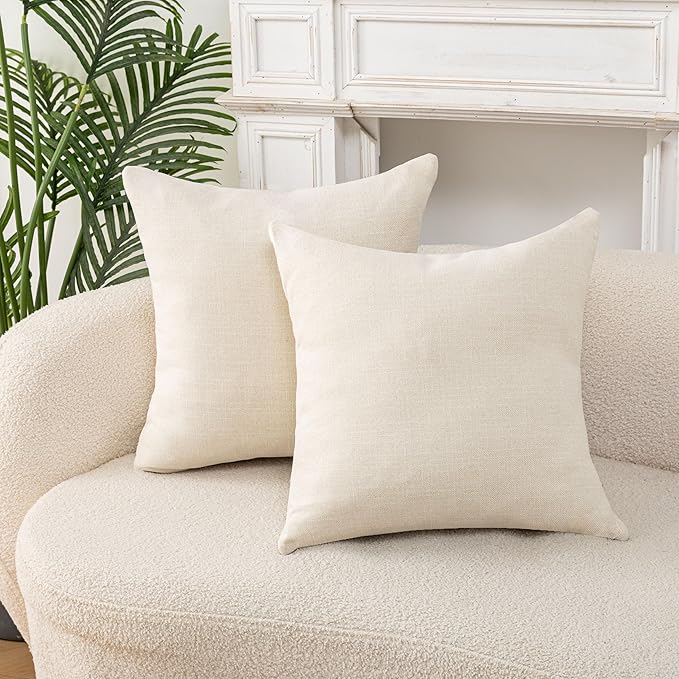 Throw Pillow with Insert 18x18 Inch Set of 2 - Modern Fall Home Decor for Living Room Sofa, Bed - Cute Square Accent Cases - Anthropologie Style Decor (Off White #P1-10)