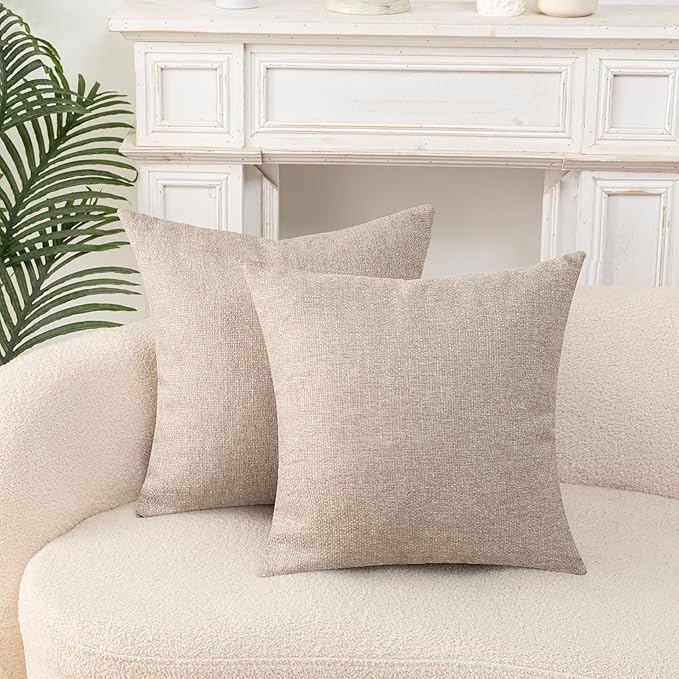 Throw Couch Pillow with Insert 18x18 Inches Set of 2 Square, Cute Modern Home Fall Decor for Living Room Sofa Bed Cushion Accent Case, Anthropologie Style Home Decor (Oatmeal #P2-01)