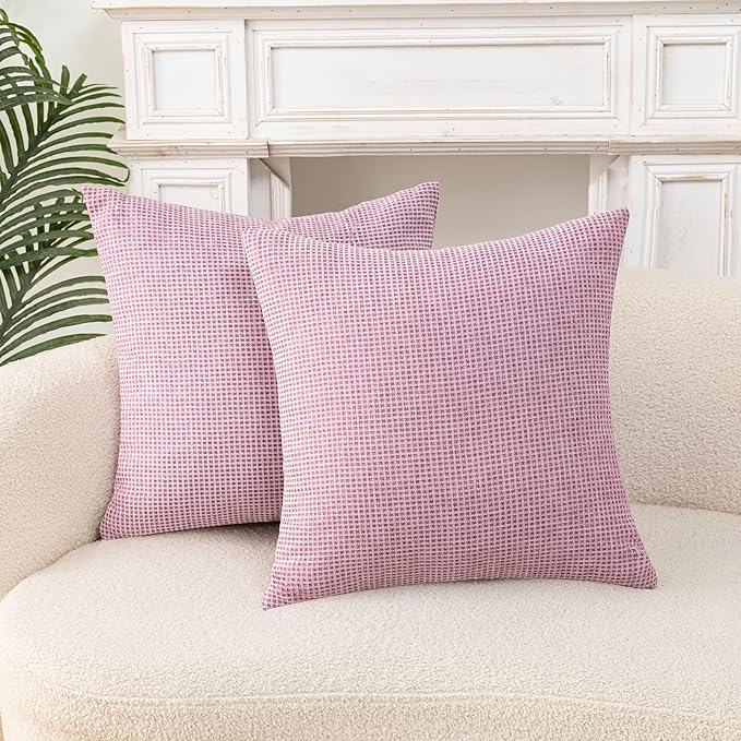 Throw Couch Pillow with Insert 18x18 Inches Set of 2 Square, Cute Modern Home Fall Decor for Living Room Sofa Bed Cushion Accent Case, Anthropologie Style Home Decor (Romantic Pink #P2-21)