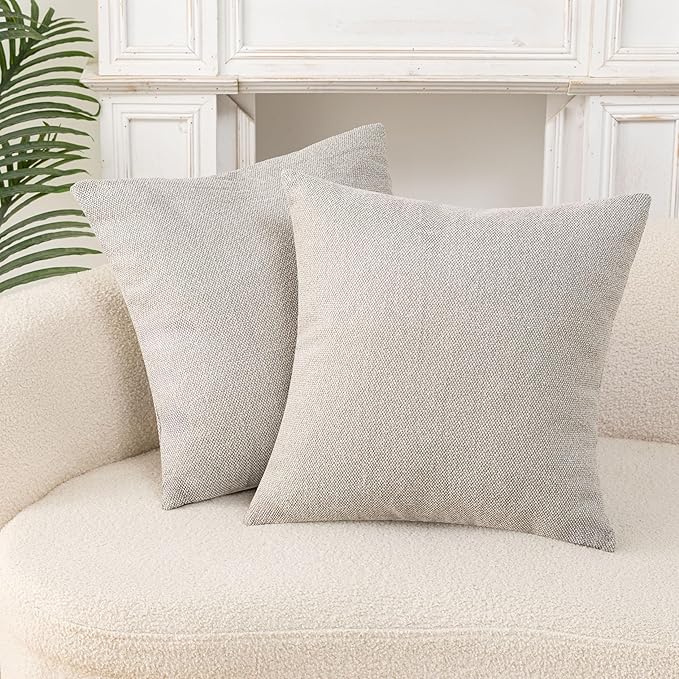 Throw Couch Pillow with Insert 18x18 Inches Set of 2 Square, Cute Modern Home Fall Decor for Living Room Sofa Bed Cushion Accent Case, Anthropologie Style Home Decor (Pearl Gray #P2-09)