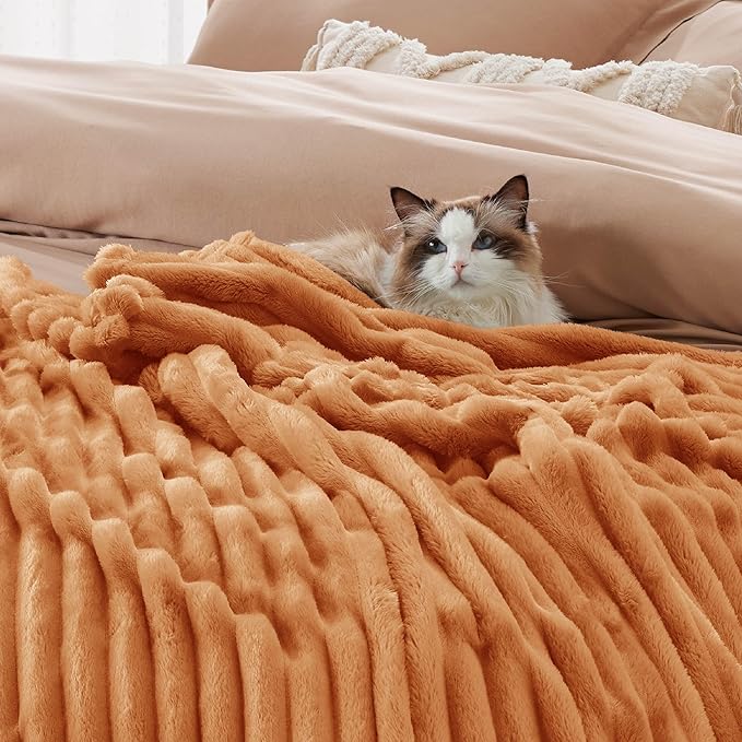 Bedsure GentleSoft Burnt Orange California King Size Blanket for Couch - Cozy Soft Fall Blankets for Women, Cute Small Fleece Throws for Girls, 102x96 Inches