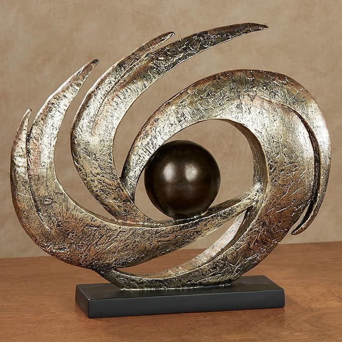 Touch of Class Contemporary Earths Motion - Aged Gold - Table Sculpture Art Decor - Modern Abstract Aesthetic, Swirling Design, Orb Center - Made of Resin, 12 Inches High, 15 Inches Wide