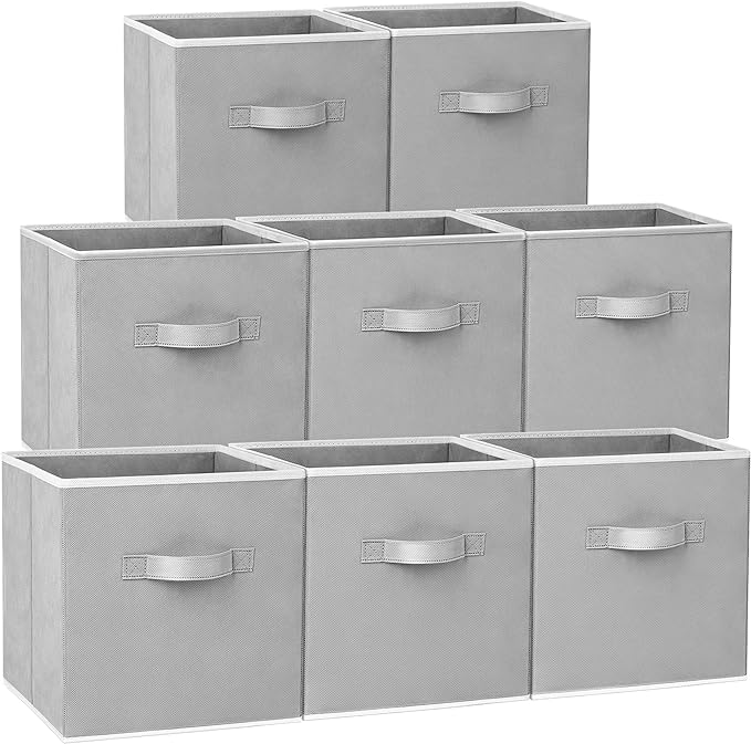 Criusia Large Storage Cubes - 13 Inch Heavy Duty Fabric Storage Bins for Shelves Closet, Cube Organizer - 8 Pack Collapsible Cube Storage Bins Baskets for Organizing Clothes Blankets Toys (Grey)