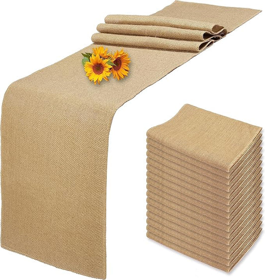 16 Pack Natural Burlap Table Runners,12 x 72 Inch Rustic Jute Table Runner and Placemats Bulk for Western Wedding Table Decorations,Farmhouse Style Party,Holiday,Kitchen Coffee Table Decor Cover