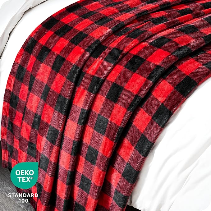 Bare Home Fleece Blanket - King Size - Ultra-Soft Lightweight for Bed, Sofa, and Couch - Luxury Microplush - Cozy Warm Blanket (King, Buffalo Plaid - Red/Black)