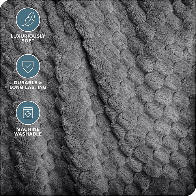 Bare Home Textured Fleece Blanket - Twin/Twin Extra Long - Ultra-Soft Lightweight for Bed, Sofa, and Couch - Luxury Microplush - Cozy Warm Blanket (Twin/Twin XL, Waffle Gray)
