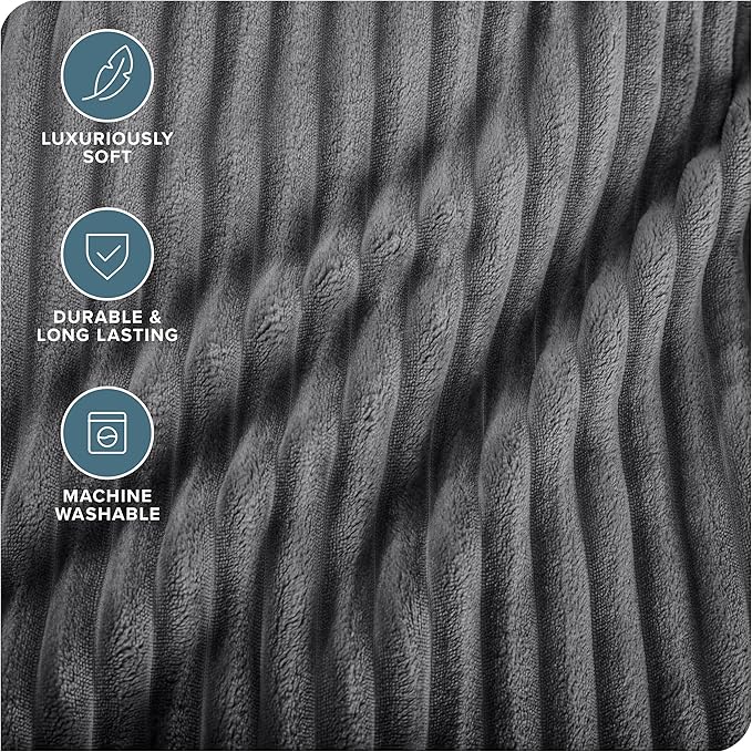 Bare Home Textured Fleece Blanket - King Size - Ultra-Soft Lightweight for Bed, Sofa, and Couch - Luxury Microplush - Cozy Warm Blanket (King, Ribbed Gray)